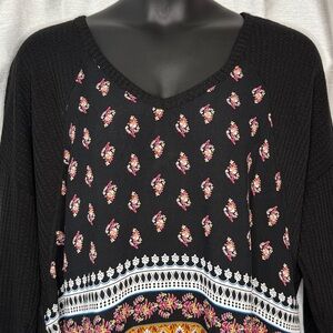 Weekend Suzanne Betro Top WaffleKnit Floral V Neck Drop Shoulder Women’s 3X